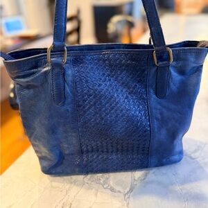 Elegant Blue Leather Tote Bag